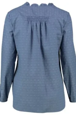 ANNA Bluse blau mit edlem Rüschenkragen