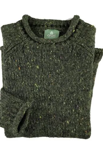 ARAN Pullover oliv im typischen Irland Aran Strick