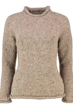 ARAN Pullover taupe aus Donegal-Tweedgarn