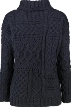 ARAN Rollkragen-Pullover marine im typischen Irland Aran Strick