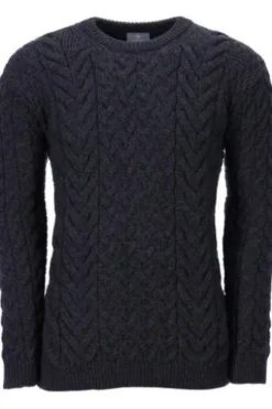 ARAN Rundhals Pullover anthrazit Merinowolle Supersoft