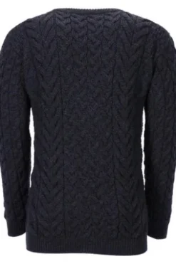 ARAN Rundhals Pullover anthrazit Merinowolle Supersoft