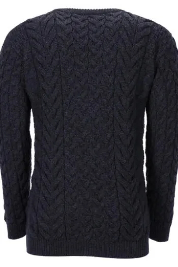 ARAN Rundhals Pullover anthrazit Merinowolle Supersoft