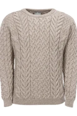 ARAN Rundhals Pullover beige Merinowolle Supersoft