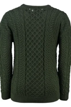 ARAN Rundhals Pullover grün Merinowolle
