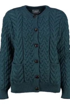 ARAN Strickjacke Petrol im typischen Irland Aran Strick