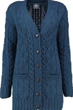 ARAN Strickjacke petrol im typischen Irland Aran Strick