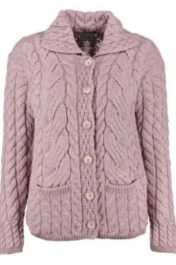 ARAN Strickjacke rosé im typischen Irland Aran Strick