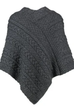 ARAN Strickponcho anthrazit aus Irland im typischem Aran-Strick