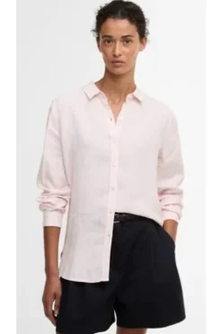 BARBOUR Leinen-Bluse rosa Langarm