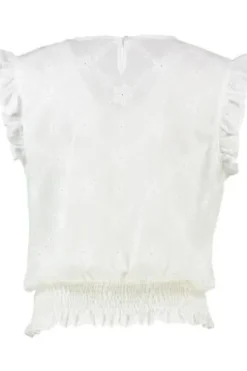 BERWIN Bluse weiß Kurzarm mit Stickerei und Flügelärmel