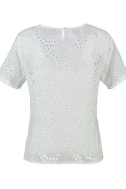 BERWIN Bluse weiß mit Ton-in Ton Stickerei