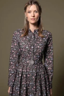 BERWIN Kleid olivgrün geblümt