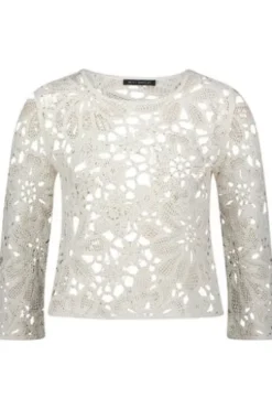 BETTY BARCLAY Pullover white 3/4-Arm im floralen Ajourstrick