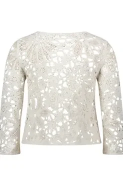 BETTY BARCLAY Pullover white 3/4-Arm im floralen Ajourstrick