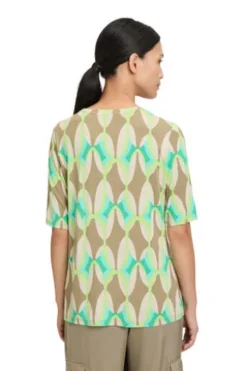 BETTY BARCLAY Shirt Khaki/Grün gemustert Kurzarm