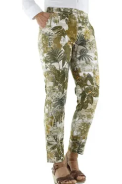 BRAX 7/8 Druckhose Maron khaki mit Palmenmuster