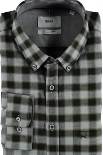 BRAX Flanell-Hemd Dries Butto-Down Modern Fit oliv