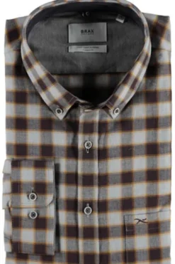 BRAX Flanell-Hemd Dries Butto-Down Modern Fit braun