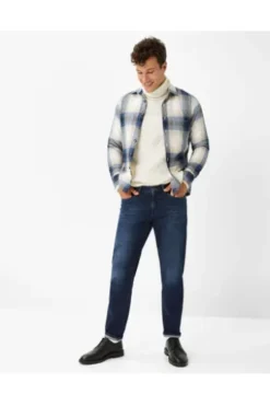 BRAX Flanell Hemd Kay beige kariert Comfort Fit Langarm