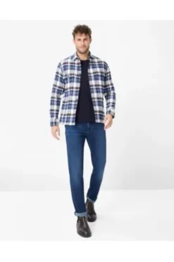 BRAX Flanell Hemd Kay blau kariert Comfort Fit Langarm