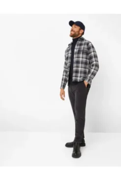 BRAX Flanell Hemd Kay grau kariert Comfort Fit Langarm