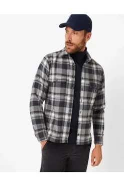 BRAX Flanell Hemd Kay grau kariert Comfort Fit Langarm