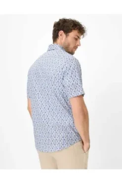 BRAX Hemd blau gemustert Modern Fit Halbarm