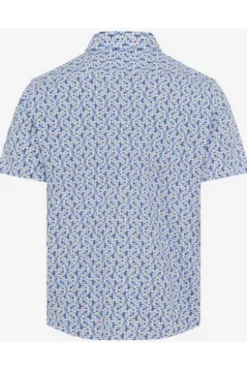 BRAX Hemd blau gemustert Modern Fit Halbarm