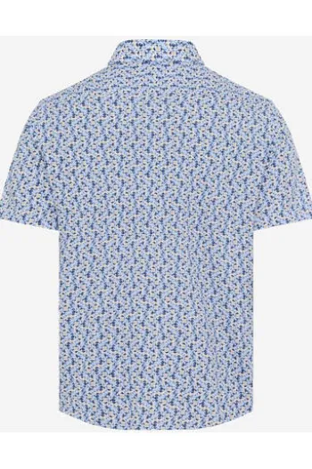 BRAX Hemd blau gemustert Modern Fit Halbarm