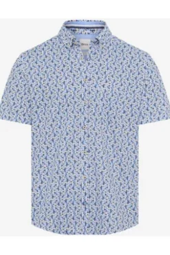 BRAX Hemd blau gemustert Modern Fit Halbarm