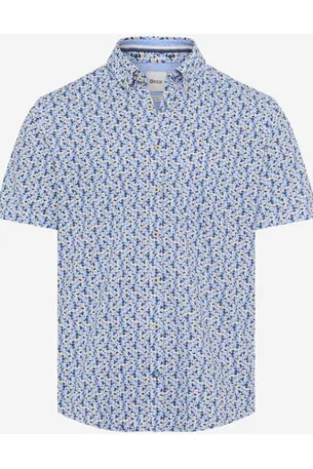 BRAX Hemd blau gemustert Modern Fit Halbarm