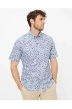 BRAX Hemd blau gemustert Modern Fit Halbarm
