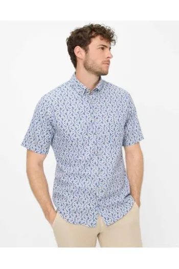 BRAX Hemd blau gemustert Modern Fit Halbarm