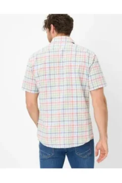 BRAX Hemd blau kariert Modern Fit Halbarm