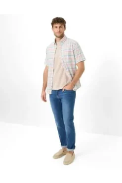 BRAX Hemd blau kariert Modern Fit Halbarm