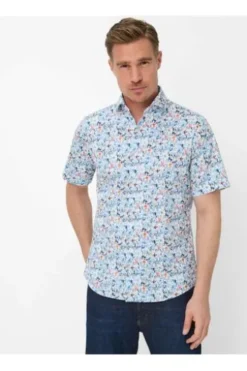 BRAX Hemd cove gemustert Modern Fit Kurzarm