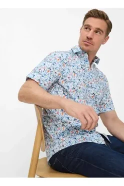 BRAX Hemd cove gemustert Modern Fit Kurzarm