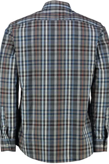 BRAX Hemd Daniel blau/braun kariert Modern Fit Langarm Button-Down