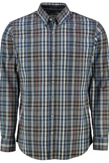 BRAX Hemd Daniel blau/braun kariert Modern Fit Langarm Button-Down