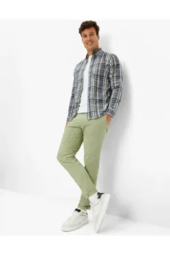 BRAX Hemd Daniel blau/grün kariert Modern Fit Langarm Button-Down