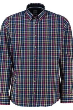 BRAX Hemd Daniel blau kariert Modern Fit Langarm Button-Down