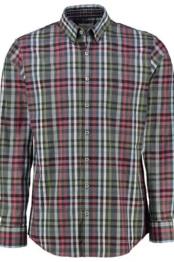 BRAX Hemd Daniel blau/rot kariert Modern Fit Langarm Button-Down