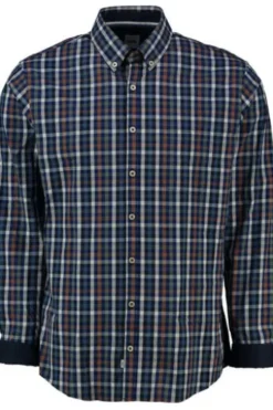 BRAX Hemd Daniel marine kariert Modern Fit Langarm Button-Down