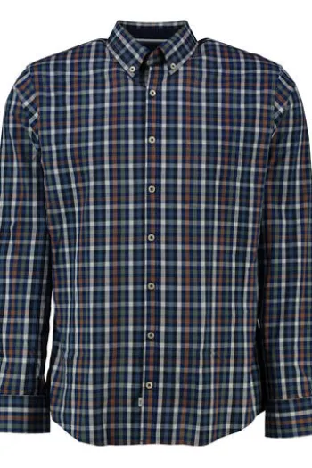 BRAX Hemd Daniel marine kariert Modern Fit Langarm Button-Down