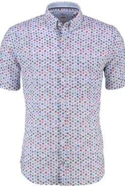 BRAX Hemd Dan raspberry geblümt Modern Fit Kurzarm