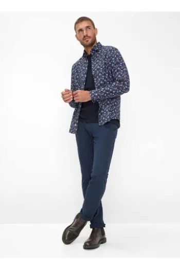 BRAX Hemd Harold P navy gemustert Modern Fit Langarm