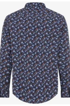 BRAX Hemd Harold P navy gemustert Modern Fit Langarm