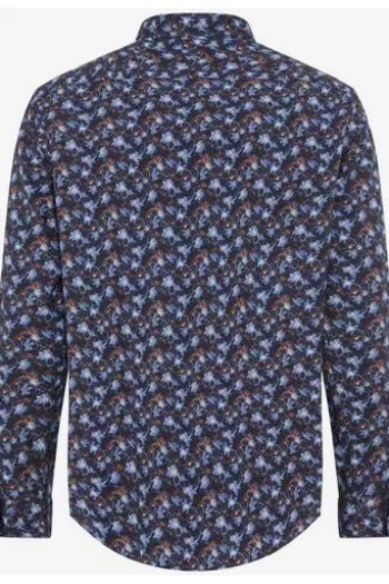 BRAX Hemd Harold P navy gemustert Modern Fit Langarm