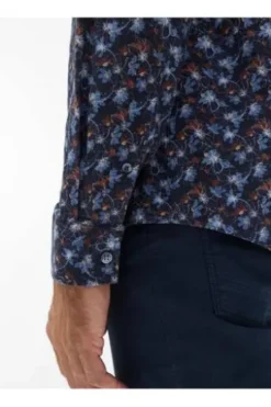 BRAX Hemd Harold P navy gemustert Modern Fit Langarm